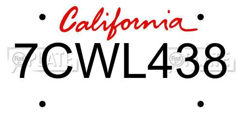 7CWL438 California License Plate