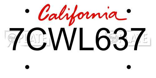 7CWL637 California License Plate