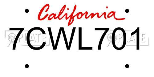 7CWL701 California License Plate