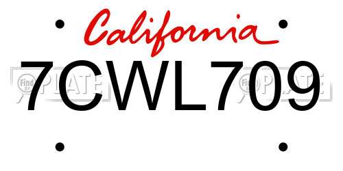 7CWL709 California License Plate