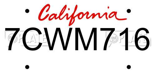 7CWM716 California License Plate