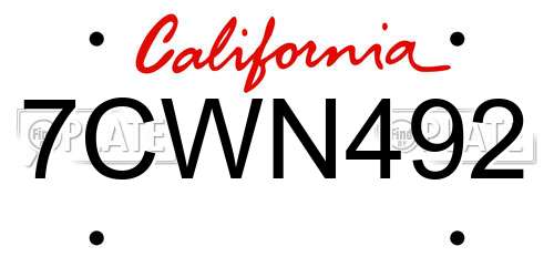 7CWN492 California License Plate
