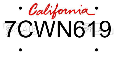7CWN619 California License Plate