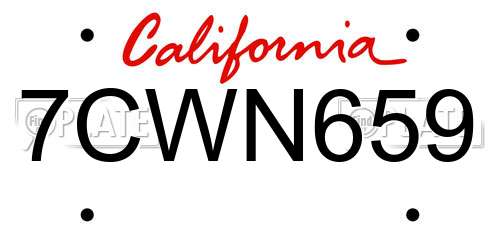 7CWN659 California License Plate