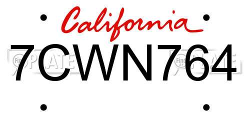 7CWN764 California License Plate