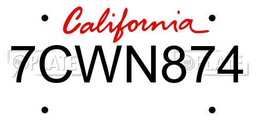 7CWN874 California License Plate