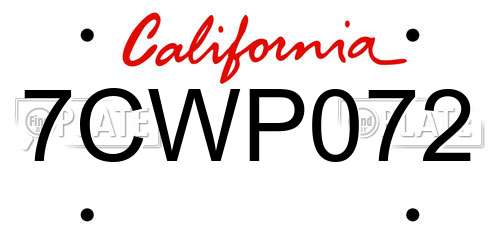 7CWP072 California License Plate