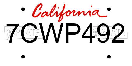 7CWP492 California License Plate