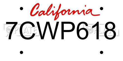 7CWP618 California License Plate