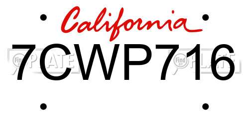 7CWP716 California License Plate