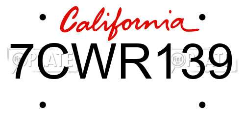 7CWR139 California License Plate