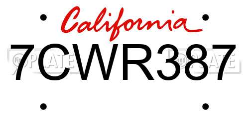 7CWR387 California License Plate
