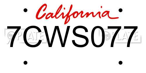 7CWS077 California License Plate