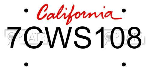 7CWS108 California License Plate