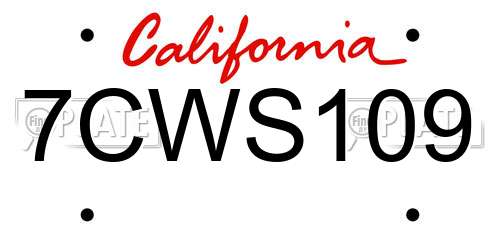 7CWS109 California License Plate