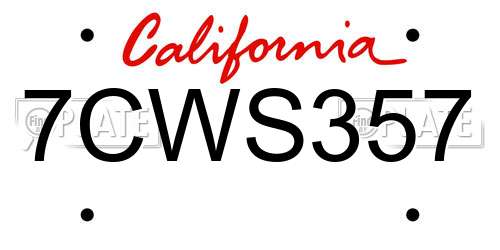 7CWS357 California License Plate