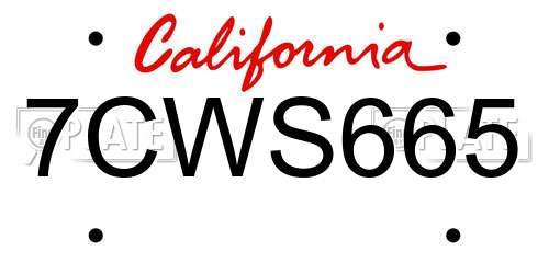 7CWS665 California License Plate