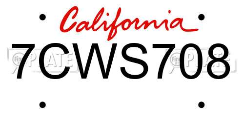 7CWS708 California License Plate
