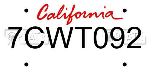 7CWT092 California License Plate