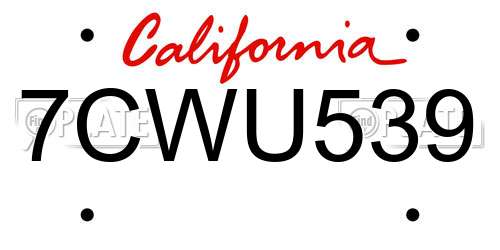 7CWU539 California License Plate