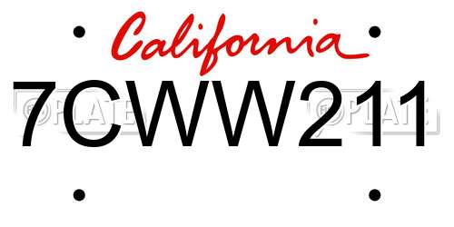 7CWW211 California License Plate