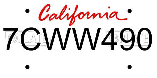 7CWW490 California License Plate