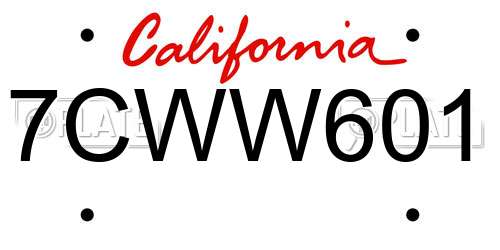7CWW601 California License Plate