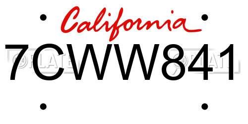 7CWW841 California License Plate