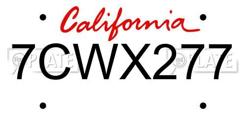 7CWX277 California License Plate