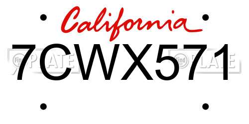 7CWX571 California License Plate