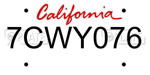 7CWY076 California License Plate