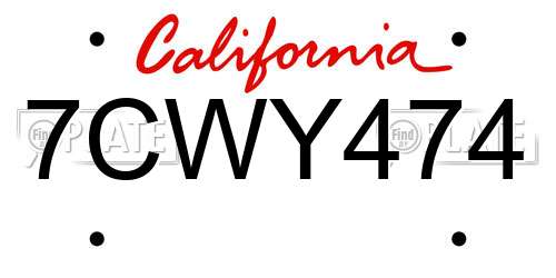 7CWY474 California License Plate