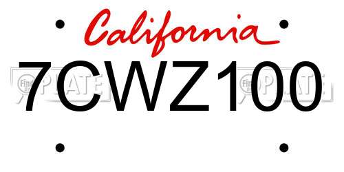 7CWZ100 California License Plate
