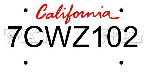 7CWZ102 California License Plate