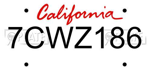 7CWZ186 California License Plate