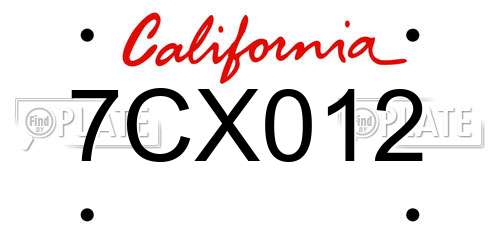 7CX012 California License Plate