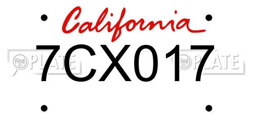 7CX017 California License Plate