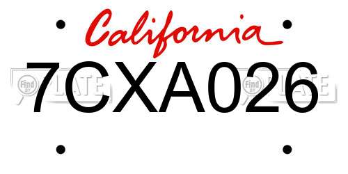 7CXA026 California License Plate
