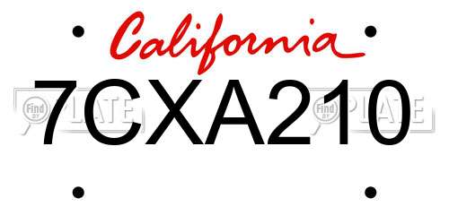 7CXA210 California License Plate