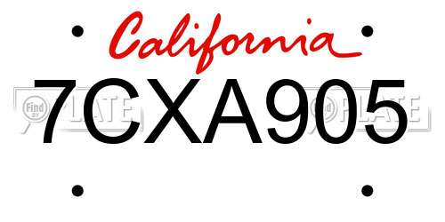 7CXA905 California License Plate