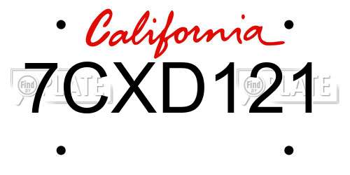 7CXD121 California License Plate