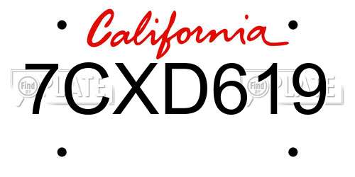 7CXD619 California License Plate