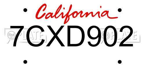 7CXD902 California License Plate