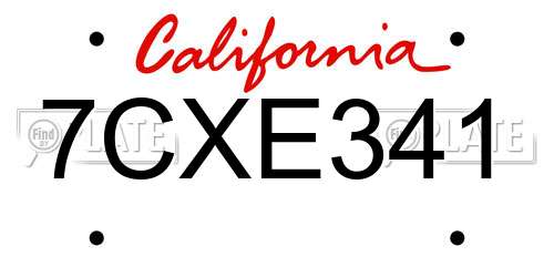7CXE341 California License Plate