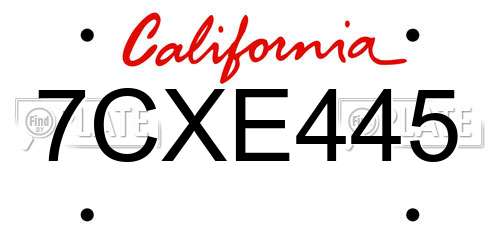 7CXE445 California License Plate