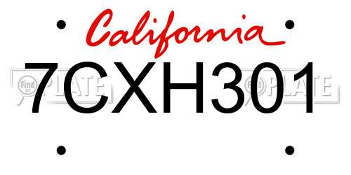 7CXH301 California License Plate