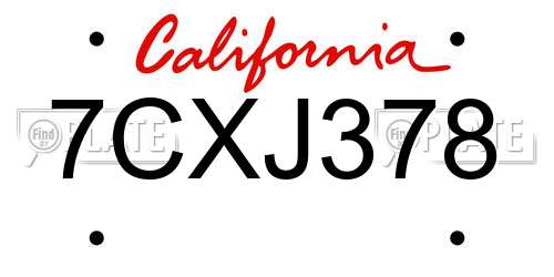 7CXJ378 California License Plate
