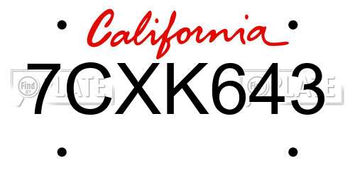 7CXK643 California License Plate