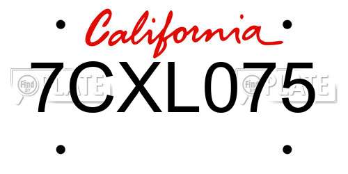 7CXL075 California License Plate