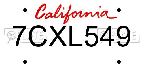 7CXL549 California License Plate